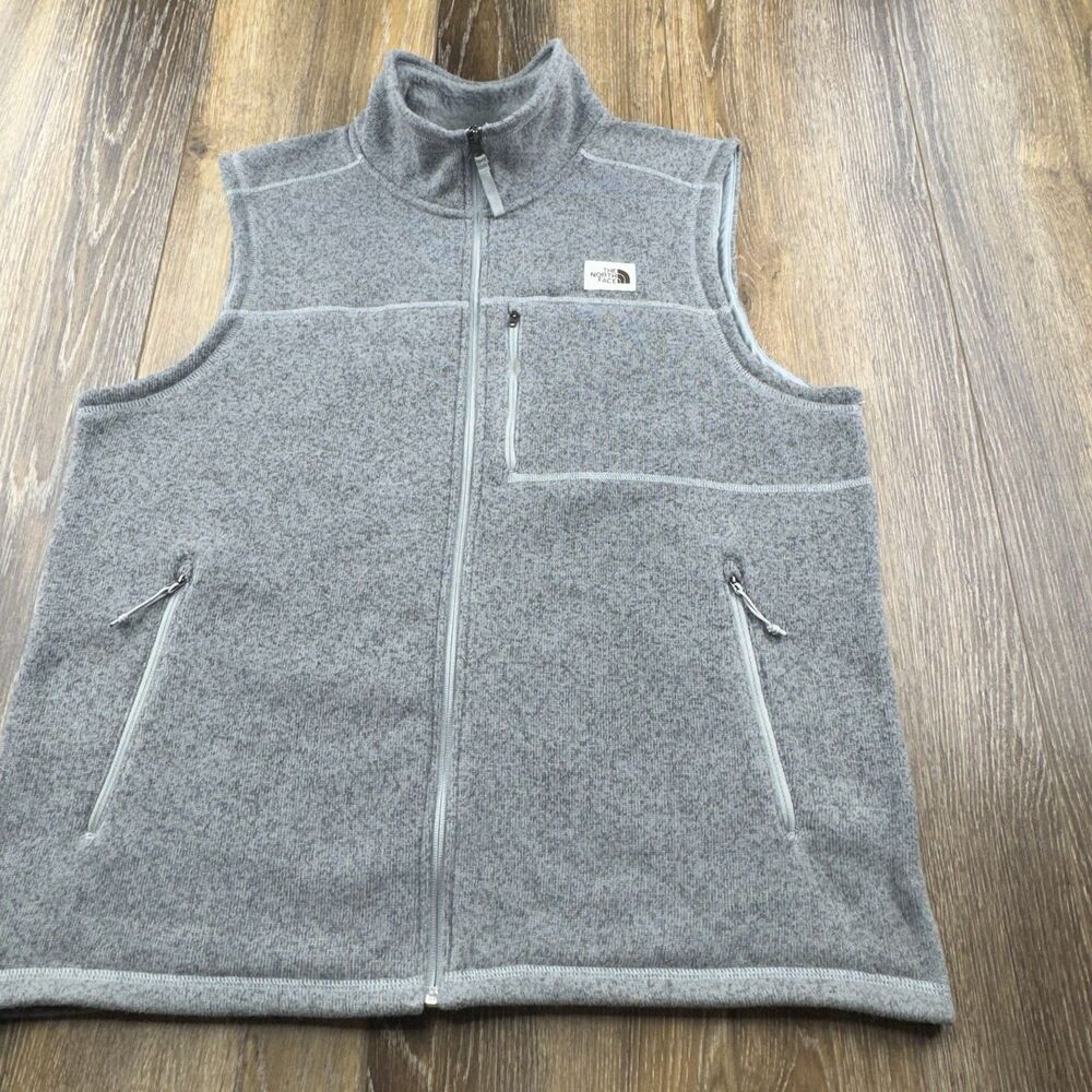 The North Face Vest Mens XL Gray Hiking Camping Gorp Cabin Fleece Zip Up Sweater